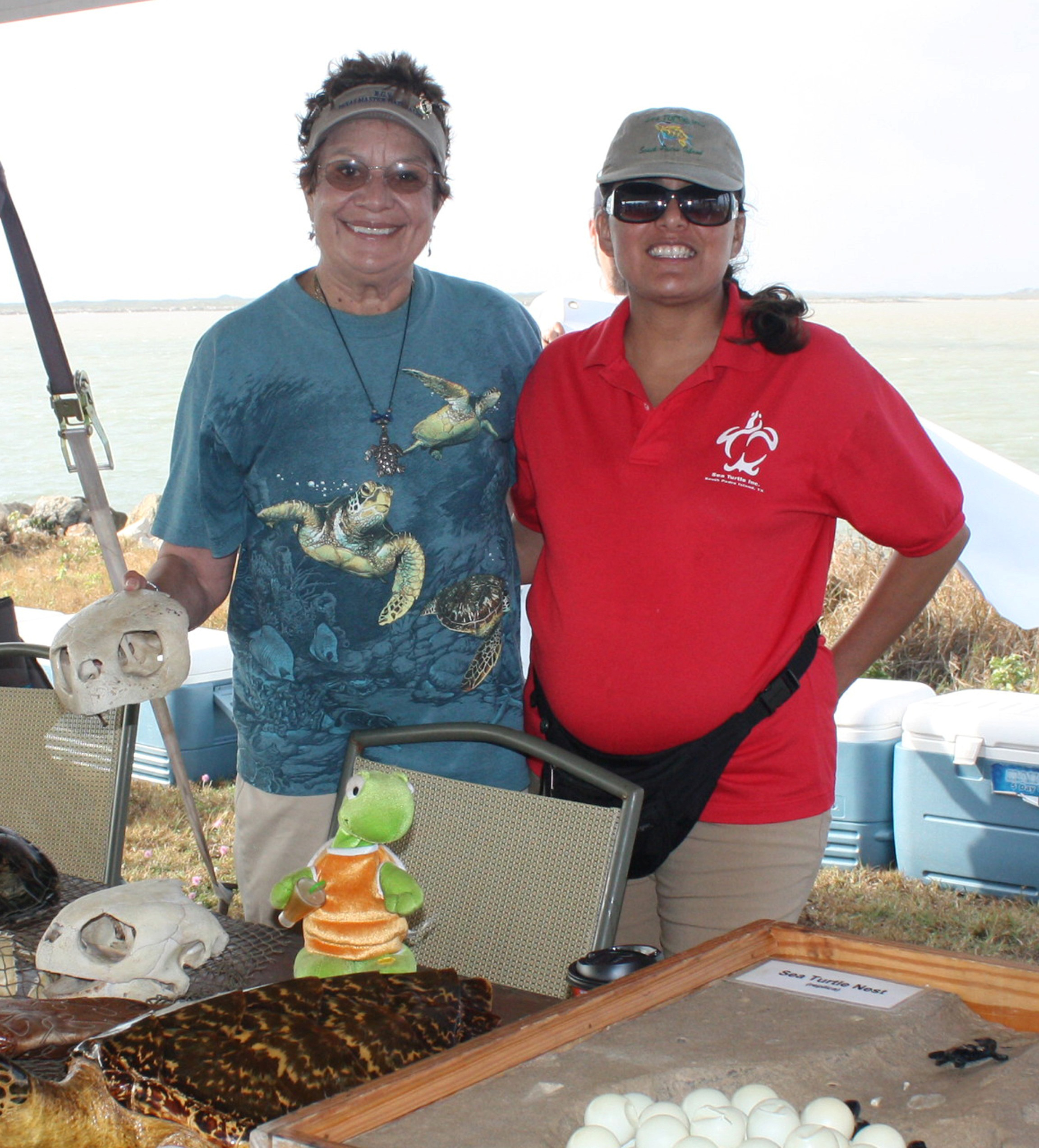 Lucy with Mary Ann Tous at the South Padre Island Beach Jetties Cleanup