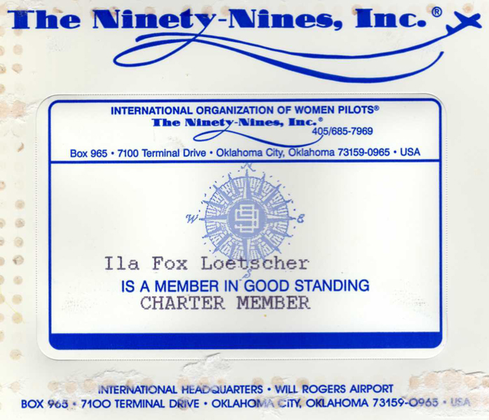 Ila's Membership Card for the 99s