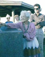 Mayor Pinkerton Jr. with Ila Loetscher at the 1986 dedication of the Turtle Lady Park on South Padre Island
